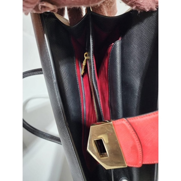 Authentic PRADA Saffiano Tri-Color Turn Lock Bianco Rosso Bag Black - Picture 13 of 14